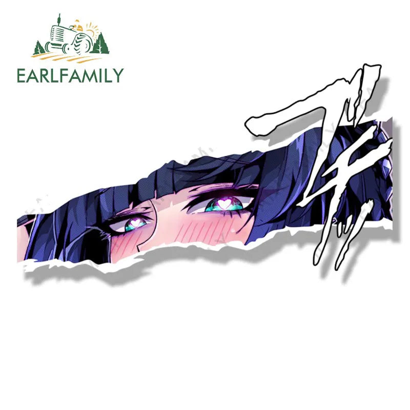 EARLFAMILY Ahegao Yelan Fanart Car Sticker Anime Genshin Impact Waifu Heart Eyes Decal JDM Cartoon Peeker Girl Graffiti Stickers