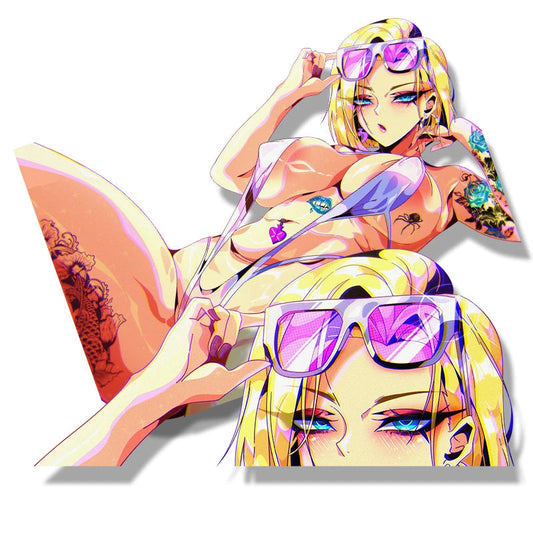 Dragon Ball Android 18 Car Sticker – Summer Waifu Fanart Decal | Anime Racing Graffiti Peek Slap Sticker