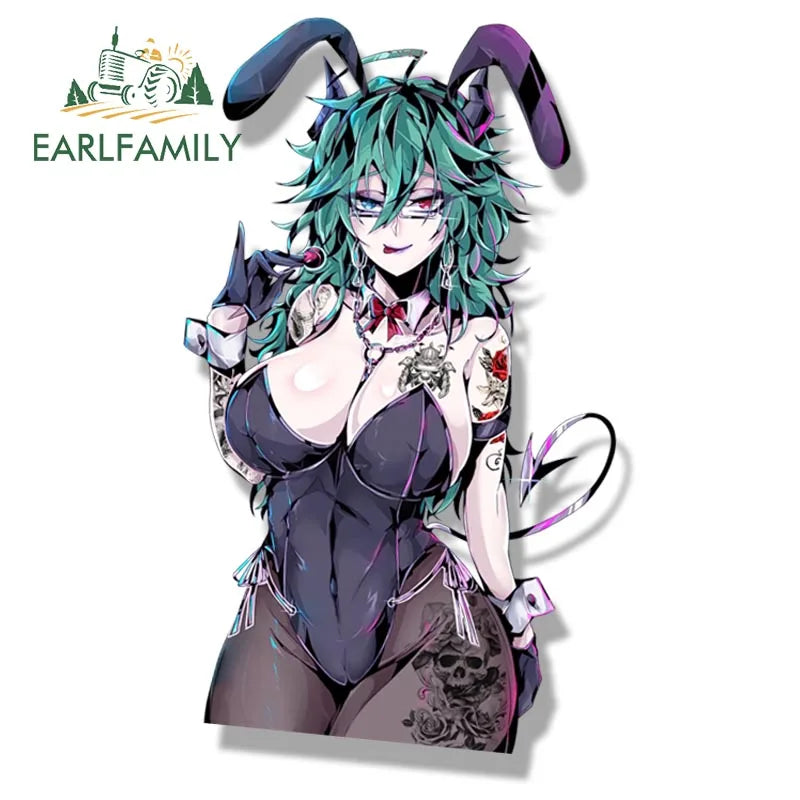 EARLFAMILY Streetwear Tattoos Aruna Car Sticker Anime Sketch Waifu Decal Window Decor JDM Cartoon Peeker Girl Fanart Stickers