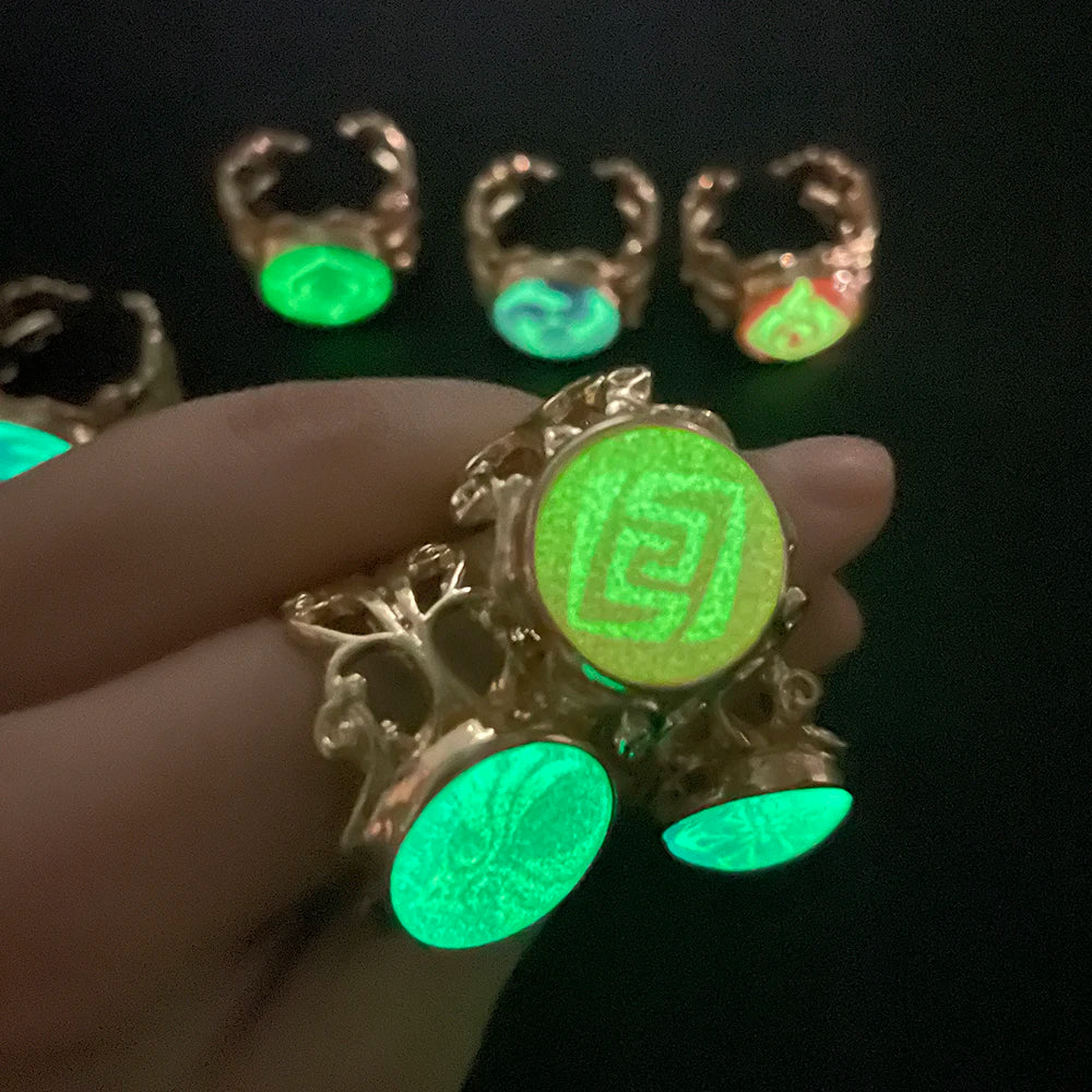 Genshin Impact Eye of God Adjustable Luminous Rings Elegant Vintage Style Jewelry Cosplay Props Clothing Accessories Fans Gifts
