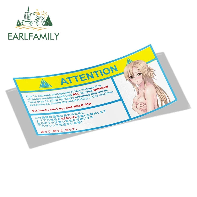 EARLFAMILY 13cm x 7.3cm Cartoon Girl Car Stickers for Warning Slap Stickers Anime Vinyl Car Window Bike Decal Car Accessories