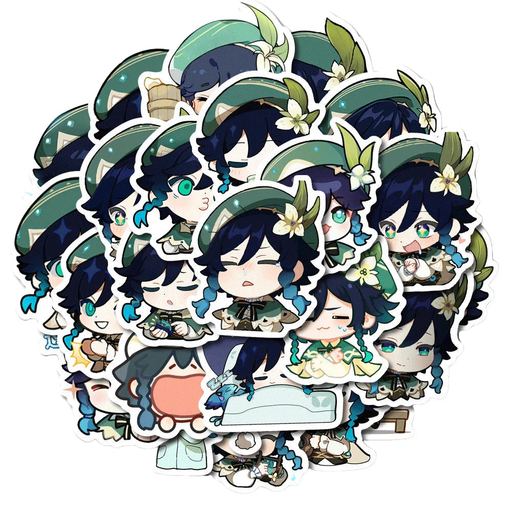58pcs Genshin Impact Venti q-version Stickers Mobile phone shell notebook diy decoration Children Toys Anime merchandise gifts