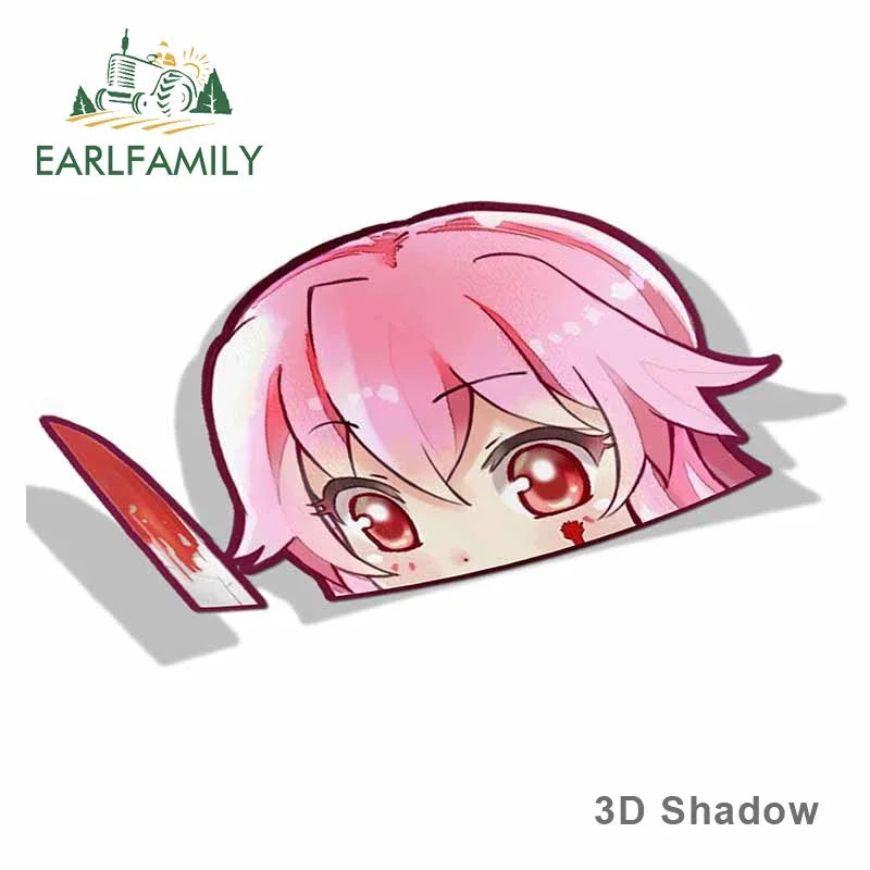 EARLFAMILY Yuno Gasai Peeker Car Sticker Anime Big Head Vinyl Rear Windshield Trunk Decal Car Accessories