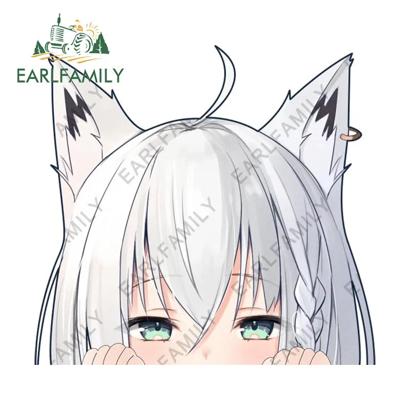 EARLFAMILY 13cm Anime Fubuki Peeker Sticker Big Head Vinyl Cartoon Car Sticker JDM Rear Windshield Trunk Peek Decals Graphics
