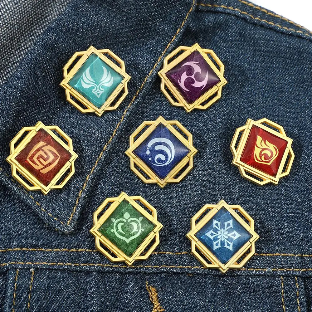 Genshin Impact Brooch – Luminous 7 Element Vision Badge, Metal Anime Pin Prop for Cosplay, Collectible & Gifts