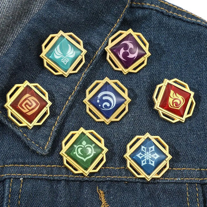 Genshin Impact Brooch – Luminous 7 Element Vision Badge, Metal Anime Pin Prop for Cosplay, Collectible & Gifts