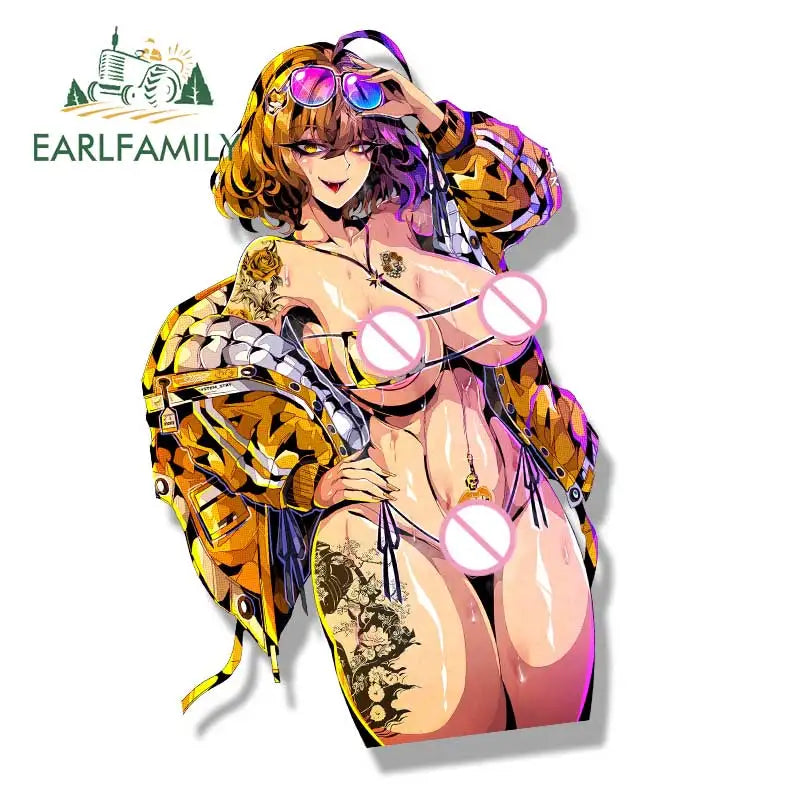 EARLFAMILY Bikini Anis Peek Fanart Car Sticker Sparkling Summer Sketch Waifu Decal Cartoon Gyaru Tattoo Girl Graffiti Stickers