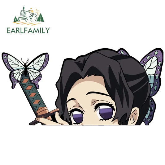 EARLFAMILY 13cm x 6cm Butterfly Dance Peeker Kochou Shinobu Car Sticker JDM Car Door Windows Decal Cartoon Car Accessories