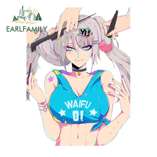 EARLFAMILY 13cm x 9.8cm Gyaru YUchan Estella Kirameki Car Sticker Cartoon Waifu Fanart Decal JDM Helmet Stickers Car Accessories