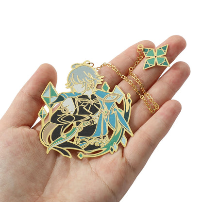 Genshin Impact Metal Bookmarks – Elegant Hollow-Out Chain Pendant, Collectible Souvenir Gift