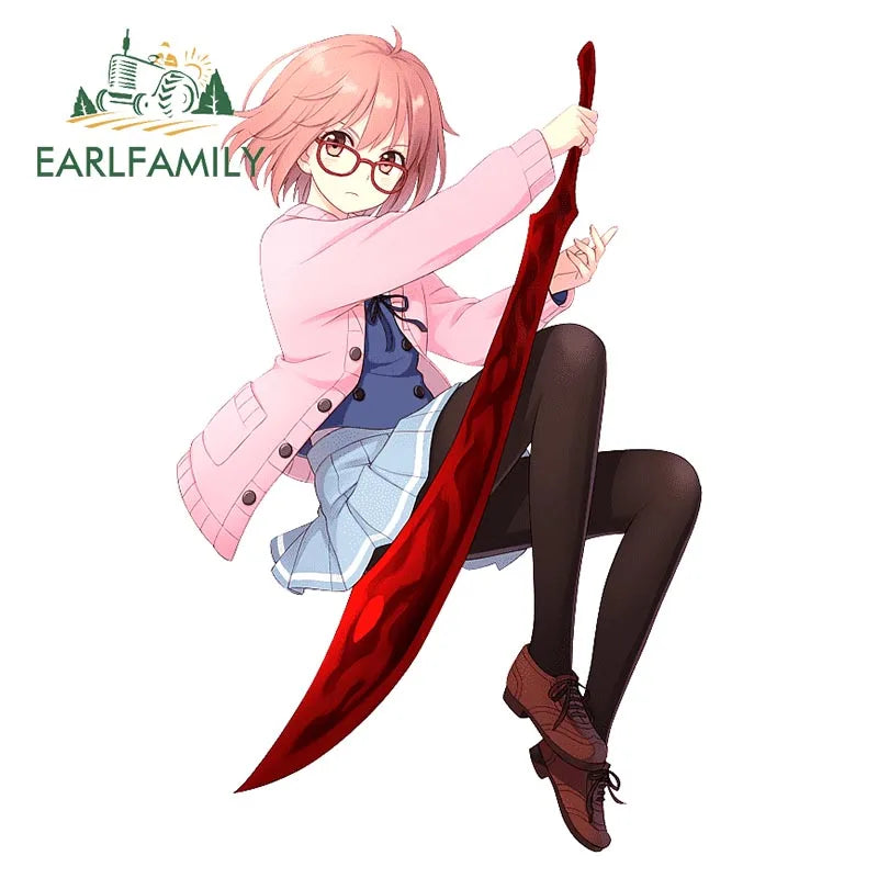 EARLFAMILY Beyond the Boundary Car Sticker Kawaii Girl Kuriyama Mirai JDM Luggage Laptop Waifu Decal Cartoon Car Accessories