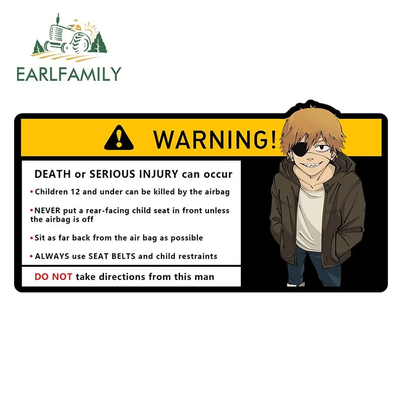 EARLFAMILY Makima Power Car Sticker Warning Decal Cartoon Denji Anime Pochita Vinyl JDM Window Trunk Bumper Sticker