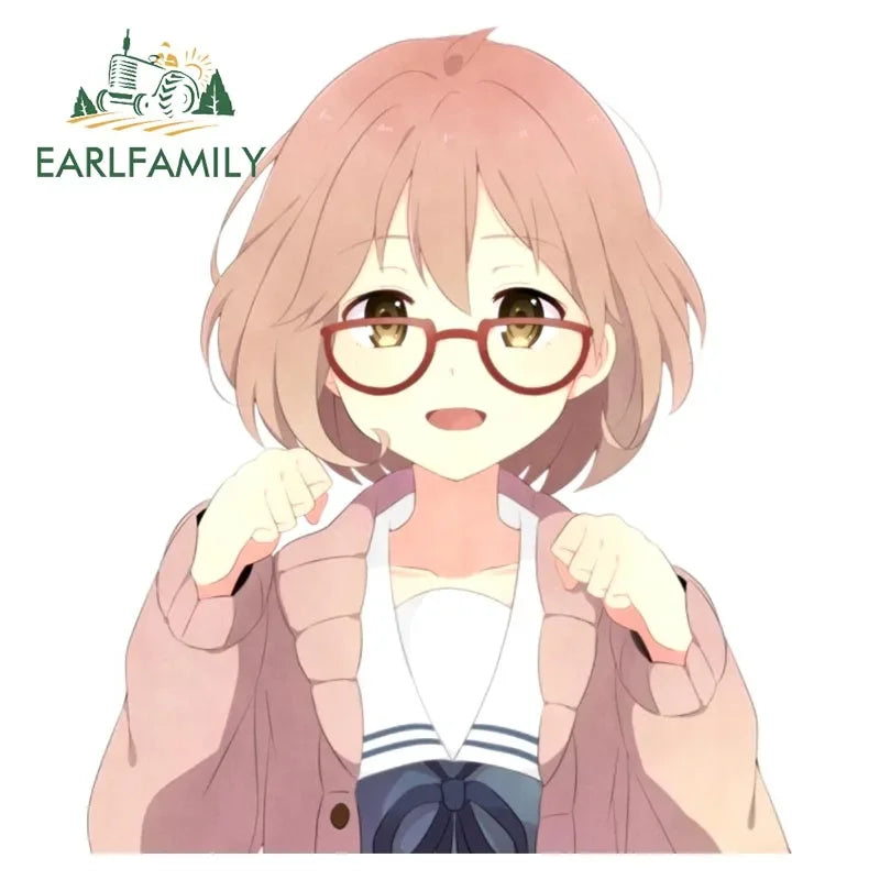 EARLFAMILY Beyond the Boundary Car Sticker Kawaii Girl Kuriyama Mirai JDM Luggage Laptop Waifu Decal Cartoon Car Accessories