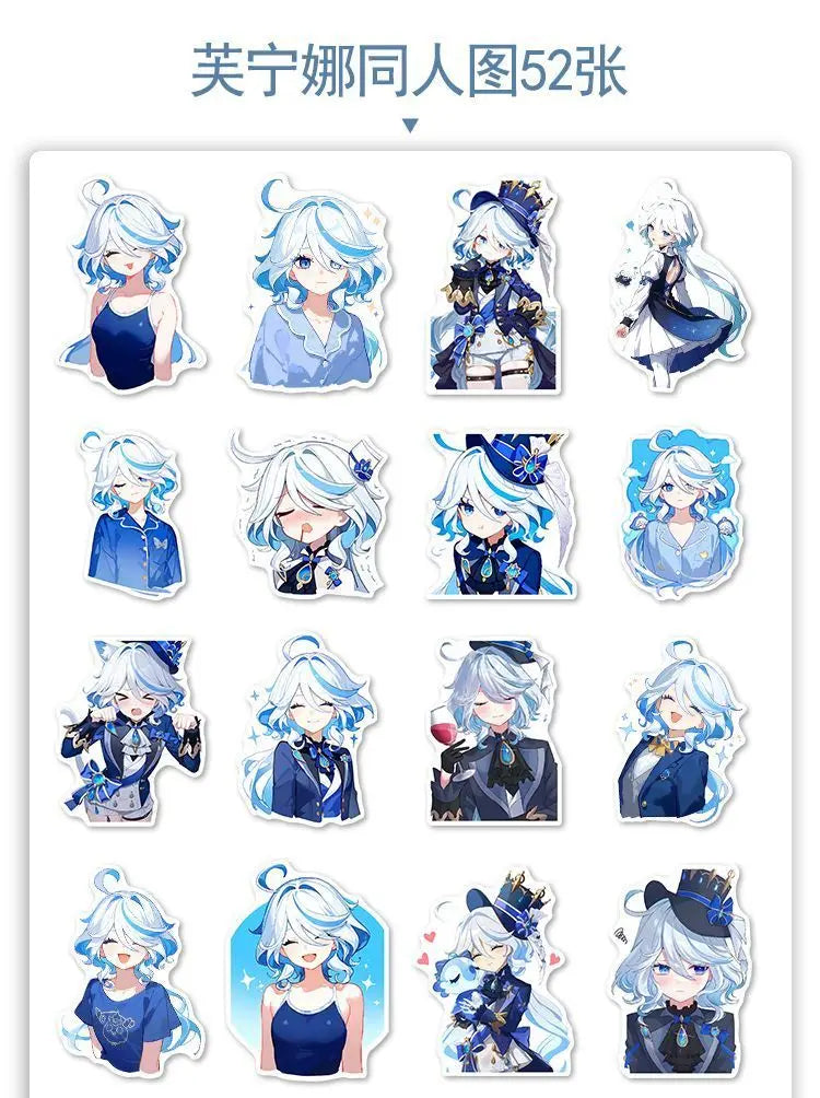 52pcs mihoyo Genshin Impact Furina Waterproof sticker trunk materials desktop Hand account materials decorate Children diy Toy