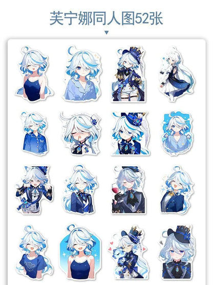 52pcs mihoyo Genshin Impact Furina Waterproof sticker trunk materials desktop Hand account materials decorate Children diy Toy