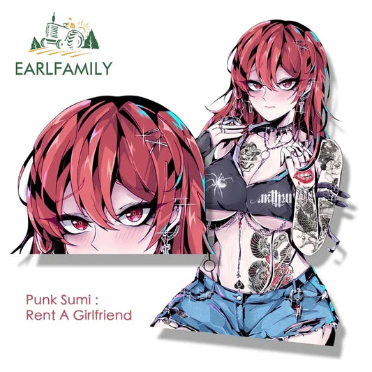 EARLFAMILY Punk Sakurasawa Sumi Fanart Car Sticker Anime Waifu Peeker Decal JDM Ahegao Girl Cartoon Graffiti Stickers