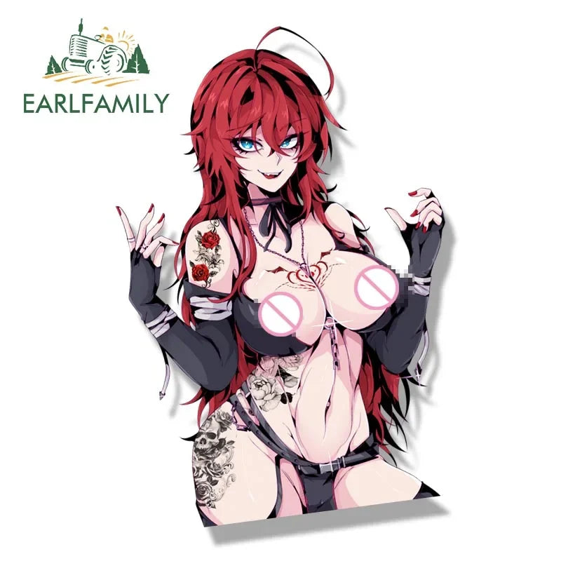 EARLFAMILY Gothic Rias Gremory Car Sticker Anime Sketch Waifu Decal JDM Cartoon Peeker Girl Fanart Stickers Car Accessories