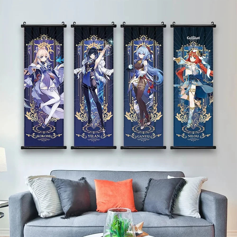 Genshin Impact Poster – Canvas Wall Art Scroll Painting, Hot Game Prints for Home Decoration