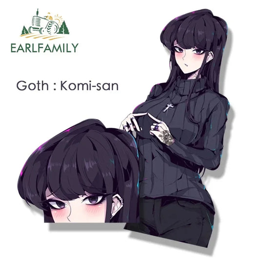 EARLFAMILY Gothic Komi-san Fanart Car Sticker Anime Sketch Waifu Decal JDM Cartoon Graffiti Peek Stickers Car Accessories