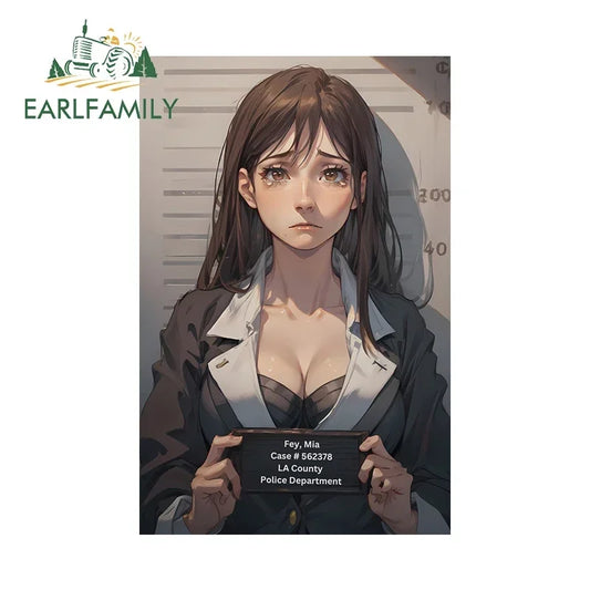 EARLFAMILY 13cm x 8.5cm Mia Fey Prisoner Car Sticker Anime Case #562378 LA County Police Department Decal Cartoon Car Styling