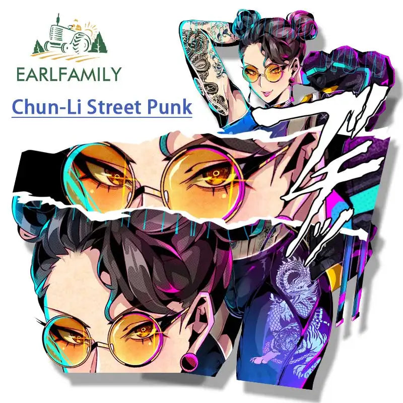 EARLFAMILY Street Punk Chun-Li Fanart Car Sticker Arcade Game Sketch Waifu Decal JDM Cartoon Peek Girl Graffiti NSFW Stickers