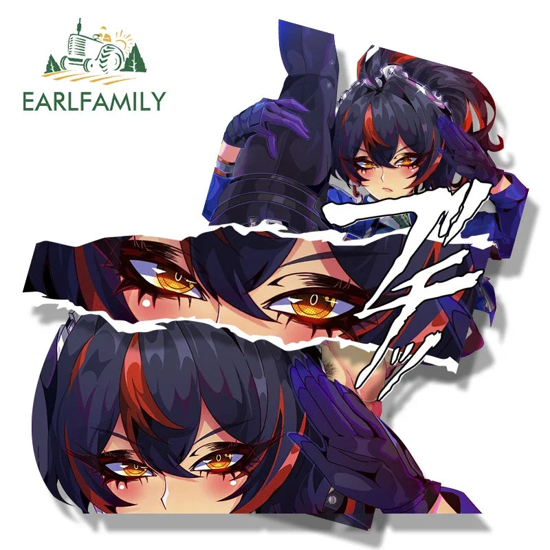EARLFAMILY Ahegao Zhu Yuan Fanart Car Sticker Zenless Zone Zero Chibi Big Head Waifu Decal NSFW Cartoon Peek Girl Slap Stickers