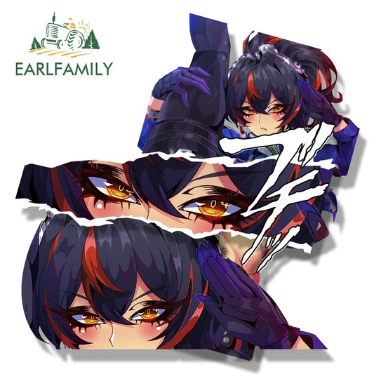 EARLFAMILY Ahegao Zhu Yuan Fanart Car Sticker Zenless Zone Zero Chibi Big Head Waifu Decal NSFW Cartoon Peek Girl Slap Stickers