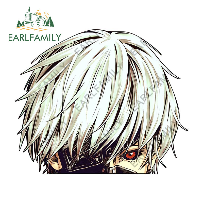 EARLFAMILY 13cm x 9cm Cartoon Kaneki Ken Peeker Car Sticker Chibi Big Head Decal JDM Window Car Bumper Decoration