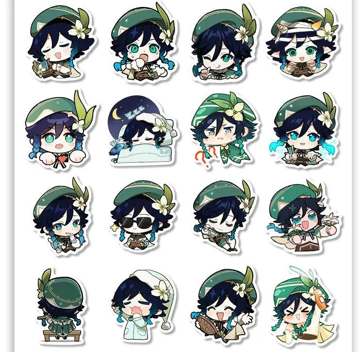 58pcs Genshin Impact Venti q-version Stickers Mobile phone shell notebook diy decoration Children Toys Anime merchandise gifts