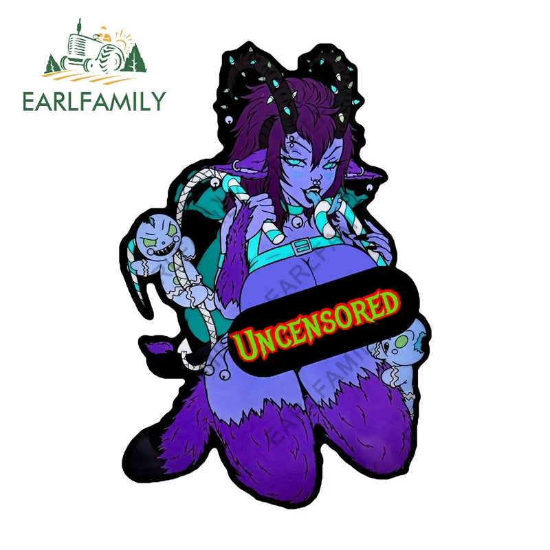 EARLFAMILY 13cm x 9cm Kinky Krampus Car Sticker Window Car Bumper Decal JDM Cartoon Devil Girl Car Styling NSFW Decoration