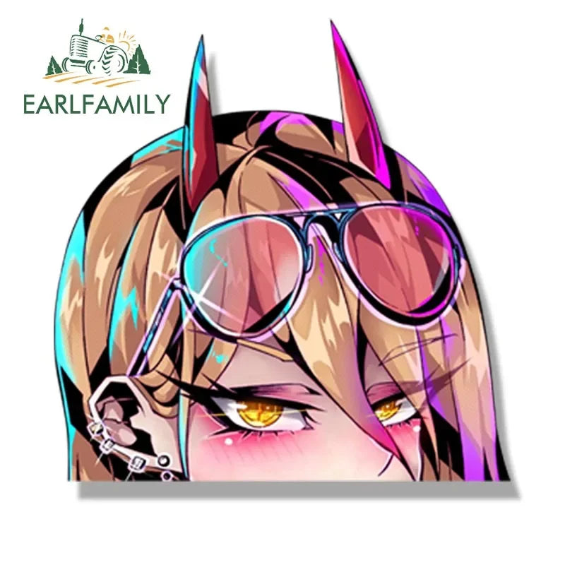 EARLFAMILY Gyaru Bikini Power Car Sticker Anime Fanart Waifu Decal JDM Window Trunk Decor Cartoon Peek Girl Stickers Car Wrap