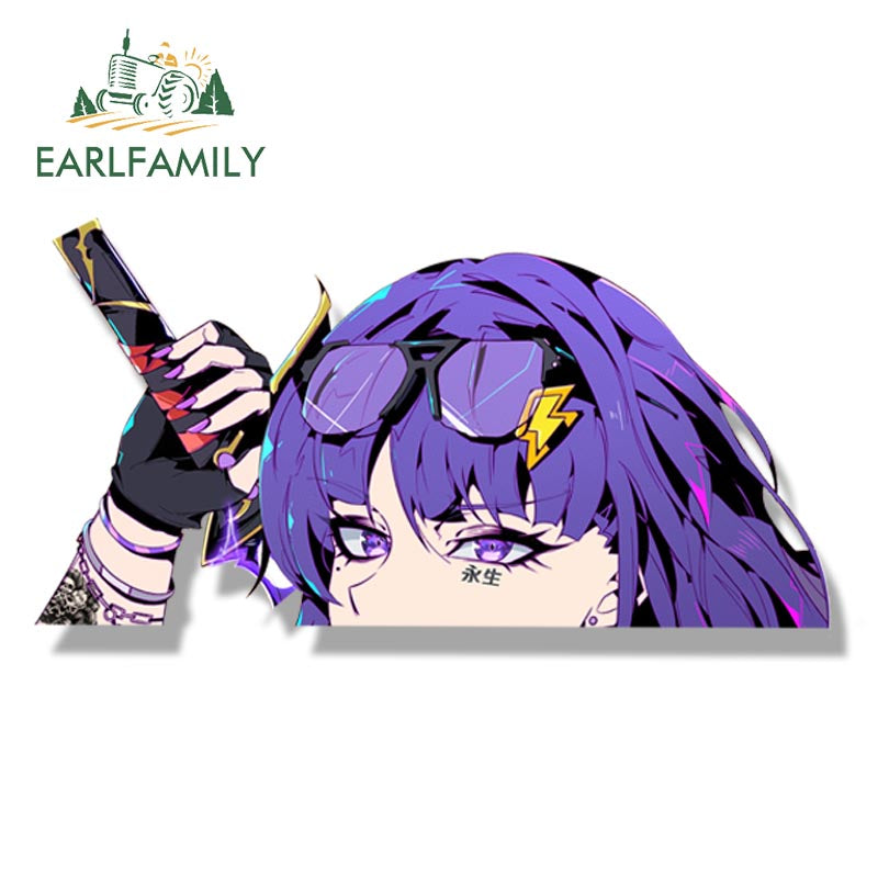 EARLFAMILY Raiden Shogun of The Street Tattoo Car Sticker Anime Genshin Impact Fanart Peek Decal JDM Cartoon Waifu Stickers