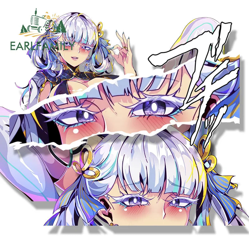 EARLFAMILY Ahegao Jinhsi Fanart Car Sticker WutheringWaves Chibi Big Head Waifu Decal Gyaru Girl NSFW Peeker Stickers