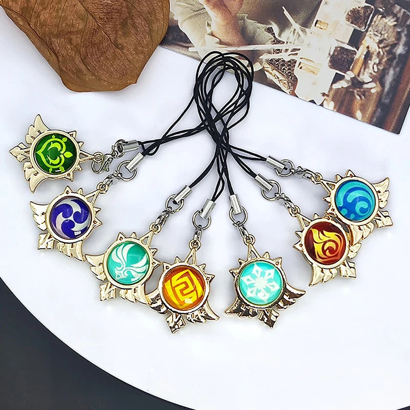 Genshin Impact Keychain Phone Rope Glow Double Sided Glass  Pendant and Keyring