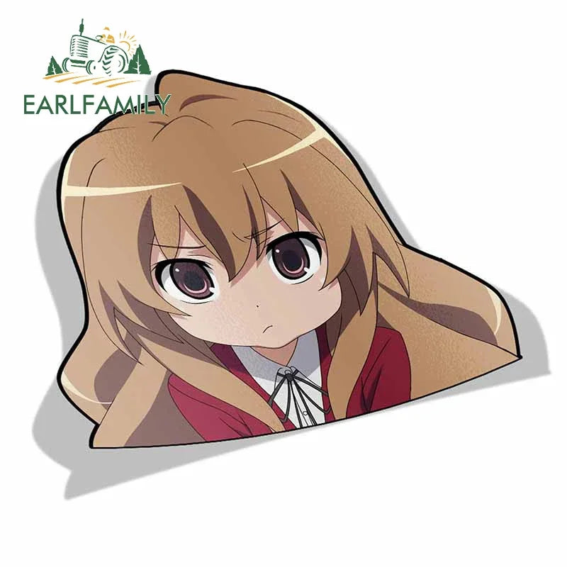 EARLFAMILY Car Sticker for Taiga Aisaka Peeker Big Head Anime Vinyl Rear Windshield Trunk Stickers Car Accessories