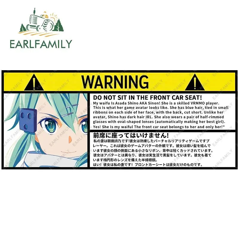EARLFAMILY 13cm x 7.3cm Cartoon Girl Car Stickers for Warning Slap Stickers Anime Vinyl Car Window Bike Decal Car Accessories
