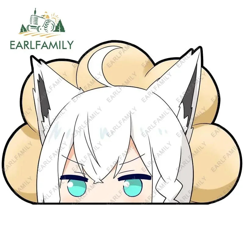 EARLFAMILY 13cm Anime Fubuki Peeker Sticker Big Head Vinyl Cartoon Car Sticker JDM Rear Windshield Trunk Peek Decals Graphics