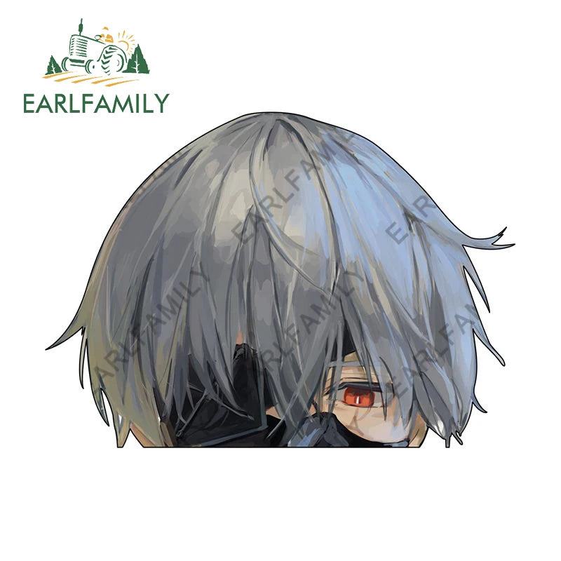 EARLFAMILY 13cm x 9cm Cartoon Kaneki Ken Peeker Car Sticker Chibi Big Head Decal JDM Window Car Bumper Decoration