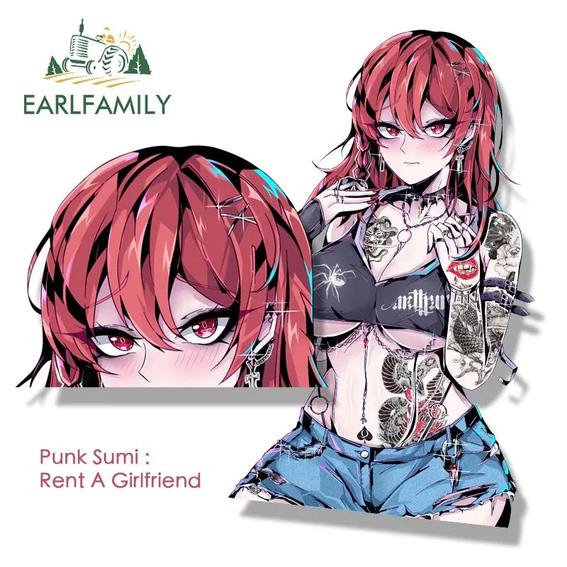 EARLFAMILY Punk Sakurasawa Sumi Fanart Car Sticker Anime Waifu Peeker Decal JDM Ahegao Girl Cartoon Graffiti Stickers