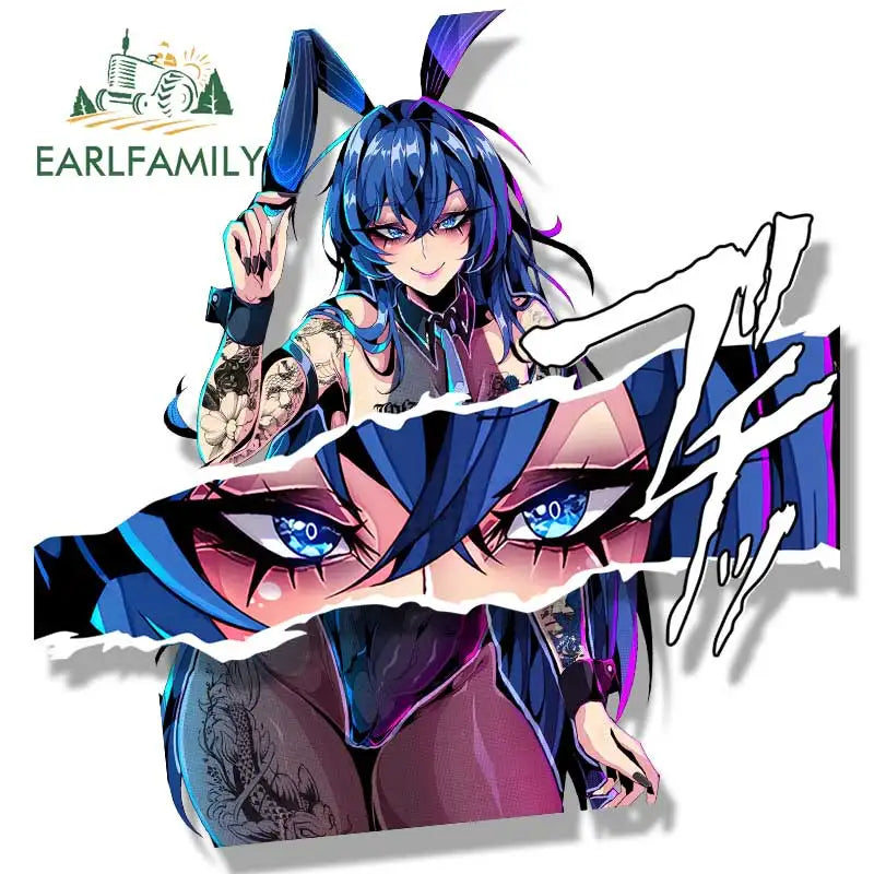 EARLFAMILY Bunny New Jersey Peek Fanart Car Sticker Anime Sketch Waifu Decal JDM Cartoon Peeker Girl Graffiti Stickers