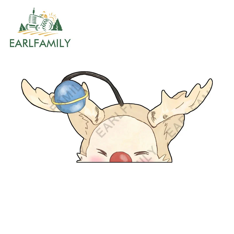 EARLFAMILY 13cm x 10cm Cartoon Moogle Peeker Car Sticker Mascot Chibi Big Head Decal Window Car Bumper Decoration