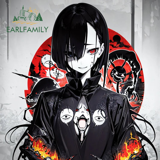 EARLFAMILY Cartoon Puppet Mage Car Sticker Original Demon Summon Decal JDM Car Racing Graffiti Gothic Waifu Stickers