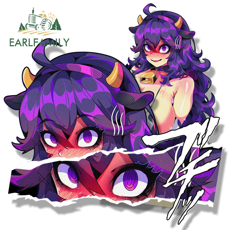 EARLFAMILY Succubus Tattoo Milk Girl Car Sticker Ahegao Chibi Big Head Waifu Decal JDM Cartoon Peek Girl Graffiti Slap Stickers