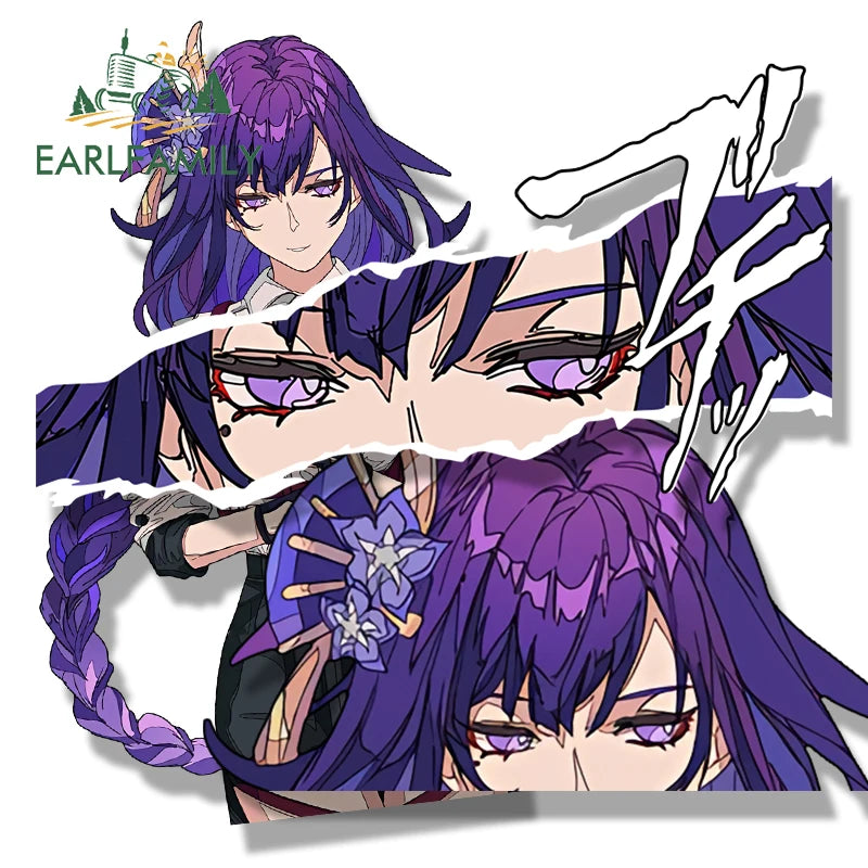 EARLFAMILY Raiden Ei Fanart Car Sticker Genshin Impact Slap Decal Chibi Big Head Waifu Peek Girl Graffiti Raiden Shogun Stickers