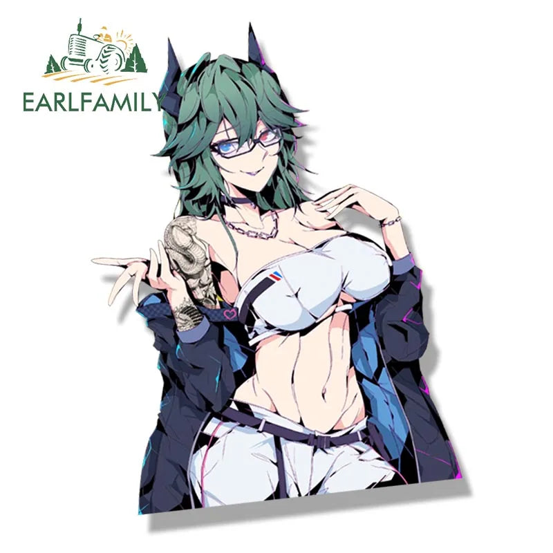 EARLFAMILY Streetwear Tattoos Aruna Car Sticker Anime Sketch Waifu Decal Window Decor JDM Cartoon Peeker Girl Fanart Stickers