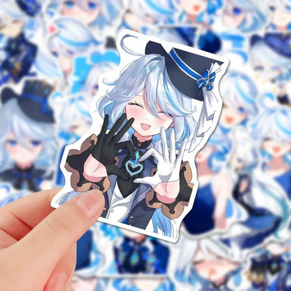 52pcs mihoyo Genshin Impact Furina Waterproof sticker trunk materials desktop Hand account materials decorate Children diy Toy