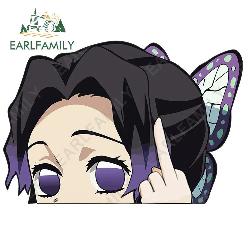 EARLFAMILY 13cm x 6cm Butterfly Dance Peeker Kochou Shinobu Car Sticker JDM Car Door Windows Decal Cartoon Car Accessories
