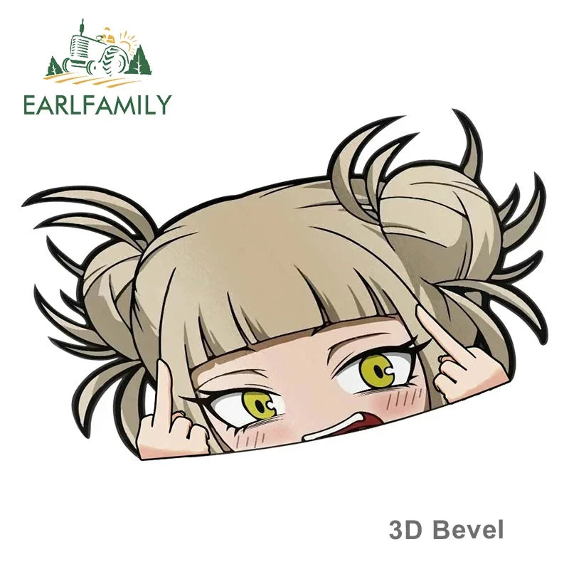 EARLFAMILY Cartoon Car Sticker for Himiko Toga Peeker Peek Anime Vinyl Stickers JDM Window Trunk Bumper Decal