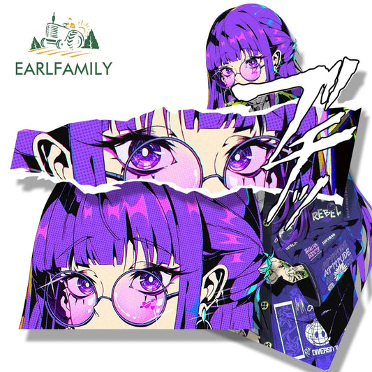 EARLFAMILY Gothic Punk Fern Fanart Car Sticker Hot Anime Sketch Waifu Decal Chibi Big Head Peek Girl Graffiti Cartoon Stickers