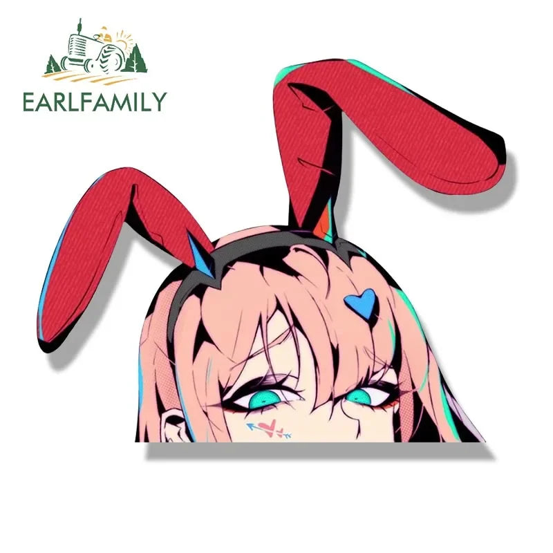 EARLFAMILY Bunny Girl Zero Two Fanart Peeker Car Sticker Anime Sketch Decal JDM Cartoon Peek Girl Graffiti Stickers Car Wrap